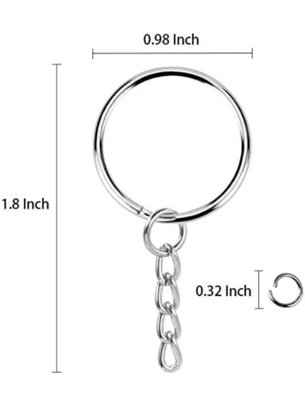 100 Pcs Split Keychain Rings with Chain, 1-Inch Round Open Jump Rings - Picture 2 of 3